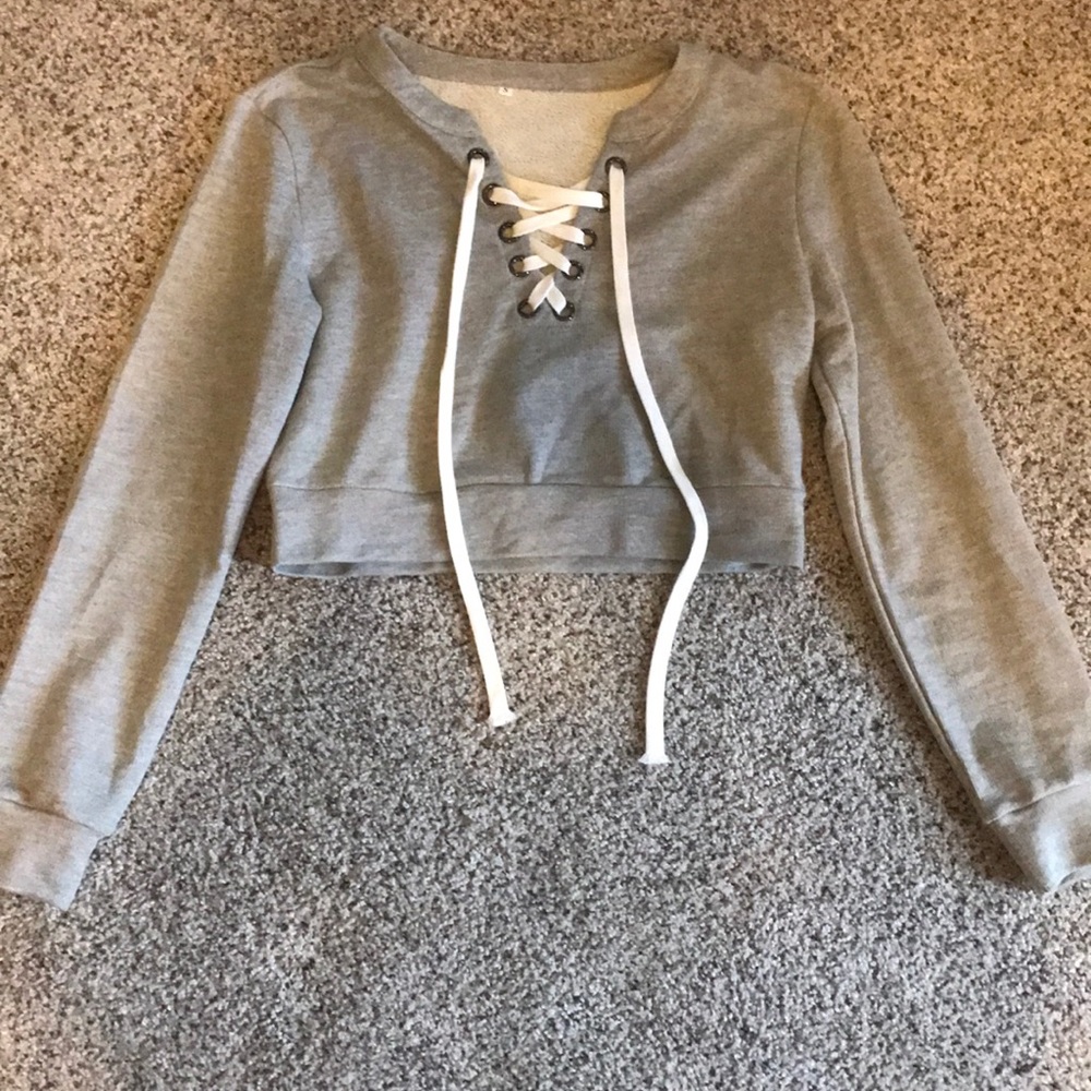 She In lace up cropped sweater